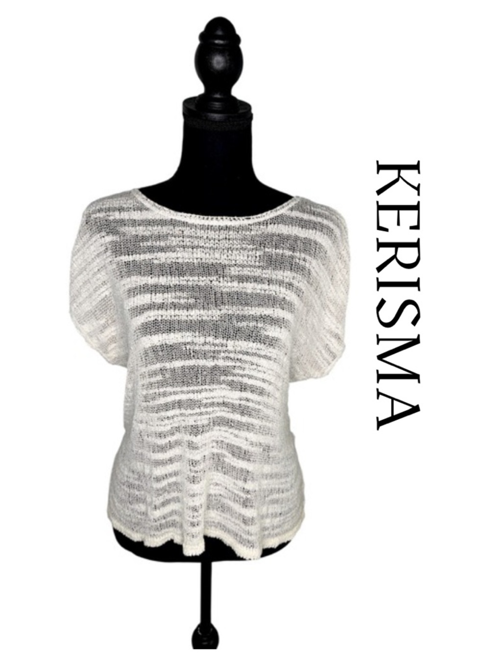 Kerisma Gauze Knit Open Weave Short Sleeve Sweater Top Womens sz S/M Off White